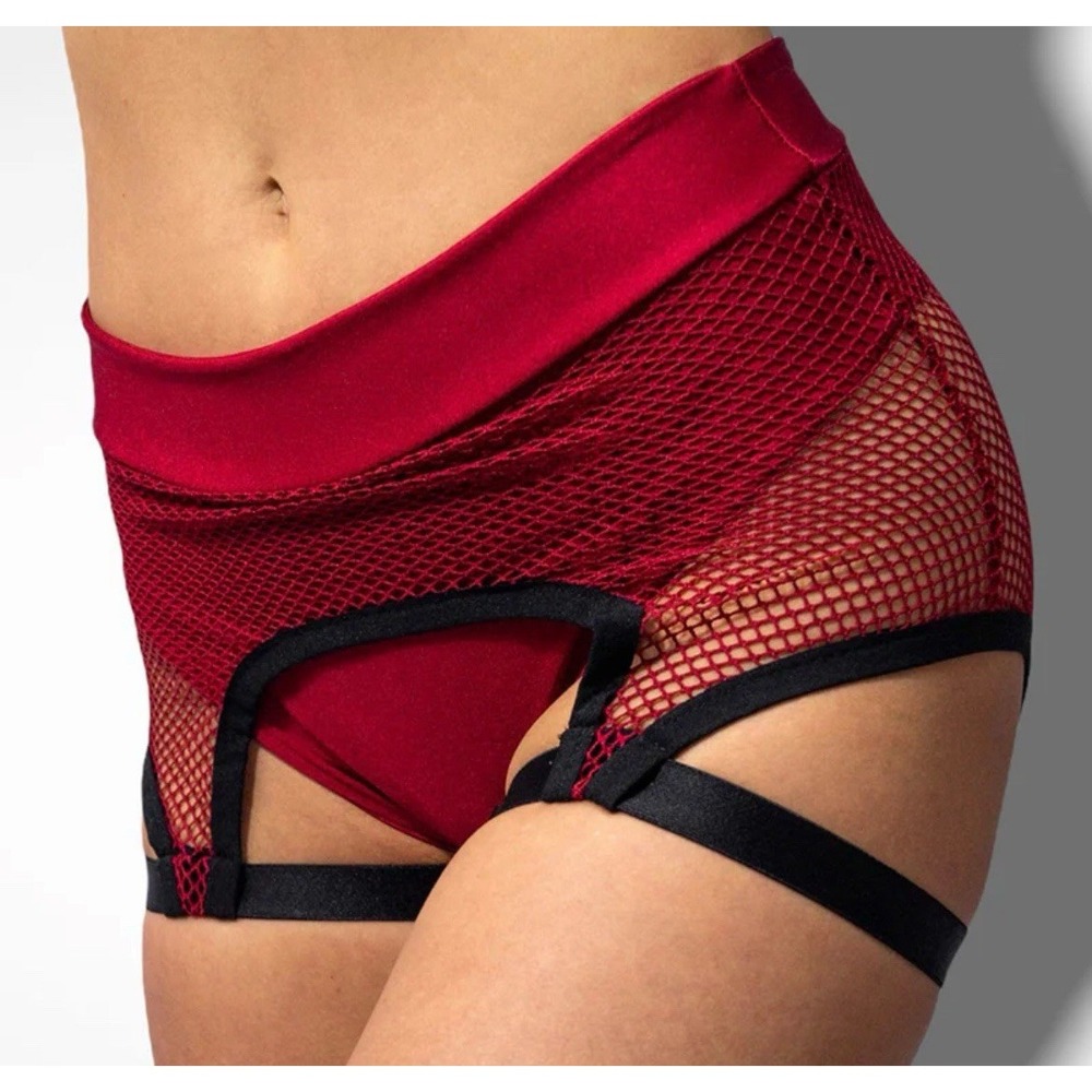 Sorte Coleus Suspender Garter Bottoms Red Pole Ravewear Dancer Fishnet Sz Large